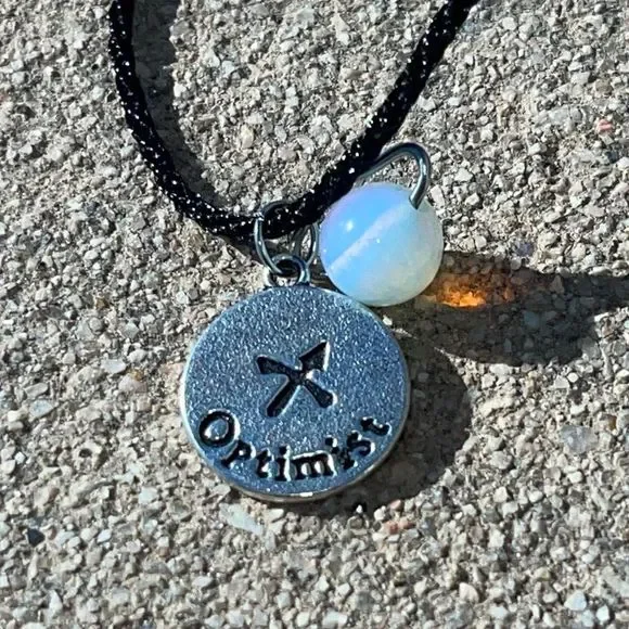 SAGITTARIUS IRON ZODIAC AND MOONSTONE PLANET CHARM BLACK SILK CORD NECKL… - Picture 2 of 7